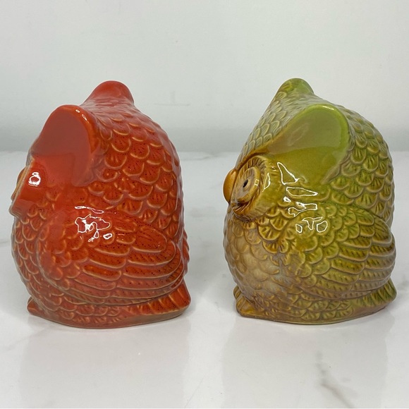 Set Of 2 Owl Figurines Ceramic Table Top Decor Autumn Fall Decoration - Picture 4 of 11